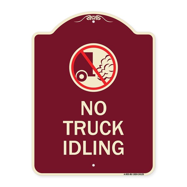 Driveway No Truck Idling W/ Graphic Heavy-Gauge Aluminum Sign, 24" x 18", BU-1824-24125
